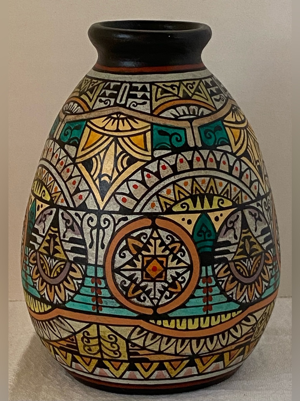 Intricate Hand Painted Art Pottery Vase Made In Philippines BrightGeometric 5.5”